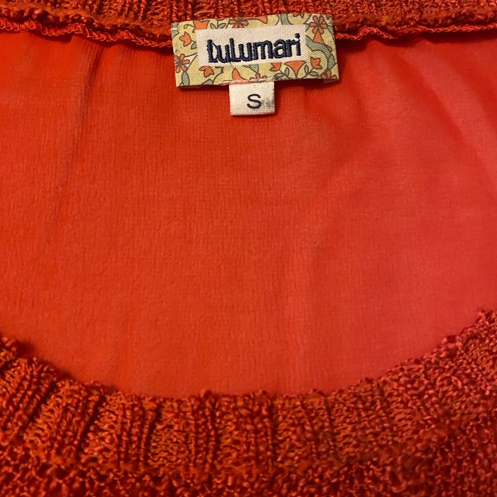 Lulumari Orange Sweater Blouse Small Butterfly Sleeves Knit Unique - Picture 3 of 8